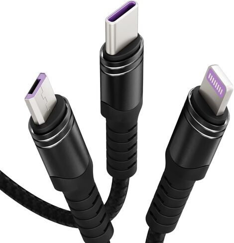 كابل شحن متعدد PD USB C كابل شاحن سريع سلك مجدول من النايلون 3 في 1 C إلى موصلات C/Micro/الهاتف المتوافقة مع الكمبيوتر المحمول/الكمبيوتر اللوحي/الهاتف in Saudi Arabia