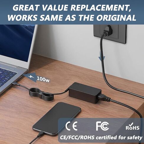 شاحن كمبيوتر محمول USB C بقدرة 100 وات، بديل شاحن Mac Book Pro، متوافق مع Mac Book Air 2020 Mac Book Pro 16/14/13 بوصة M2 M1 2022 2021، محول عالمي مع كابل USB-C للشحن السريع in Kuwait