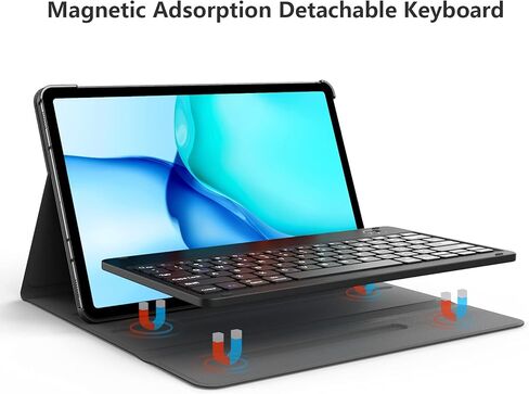 حافظة لوحة مفاتيح Galaxy Tab S8 Plus/ S7 Plus، قابلة للفصل لاسلكيًا، غطاء حامل من جلد البولي يوريثان، قابل لإعادة الشحن عبر USB صغير، حافظة لوحة مفاتيح لهاتف Samsung Galaxy Tab S8+ 2022، S7+ 2020 12.4 بوصة، أسود in Kuwait