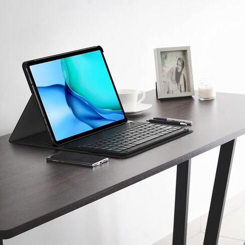 حافظة لوحة مفاتيح Galaxy Tab S8 Plus/ S7 Plus، قابلة للفصل لاسلكيًا، غطاء حامل من جلد البولي يوريثان، قابل لإعادة الشحن عبر USB صغير، حافظة لوحة مفاتيح لهاتف Samsung Galaxy Tab S8+ 2022، S7+ 2020 12.4 بوصة، أسود in Kuwait