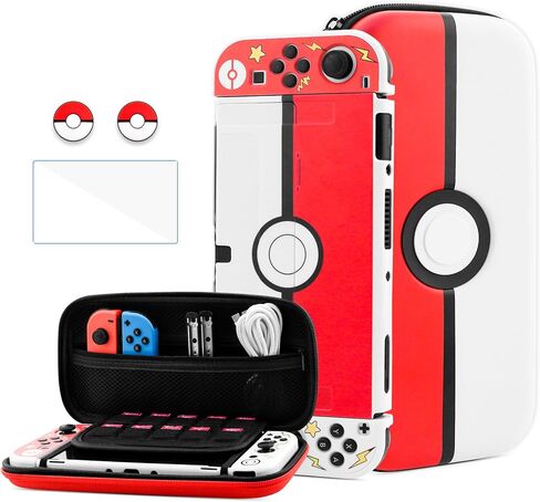 HYPERCASE for Nintendo Switch Accessories Bundle Storage Kit, with Portable Switch Carrying Case Bag, Hardshell TPU Protective Cover Skin for NS, HD Screen Protector and 2 Thump Caps - Red & White in Saudi Arabia