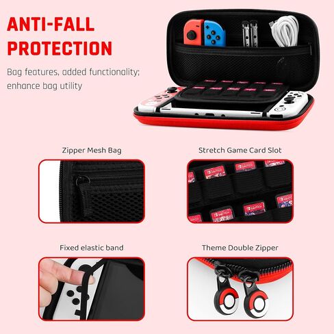 HYPERCASE for Nintendo Switch Accessories Bundle Storage Kit, with Portable Switch Carrying Case Bag, Hardshell TPU Protective Cover Skin for NS, HD Screen Protector and 2 Thump Caps - Red & White in Saudi Arabia