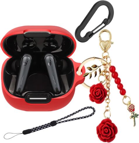 Silicone Case for Anker Soundcore Liberty 4 NC with Cute Keychain Lanyard Shockproof Protective Cover Compatible with Earbuds Soundcore Liberty 4 NC Charging Box Case Cover for Women Men (Pink) in Kuwait