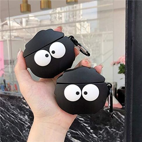 حافظة متوافقة مع AirPods 1/2، حافظة لطيفة للغاية ومبتكرة ومضحكة ذات عيون كبيرة سوداء اللون على شكل قزم غبار، غلاف حماية أنيق لسماعات الأذن من السيليكون + خطاف in Kuwait