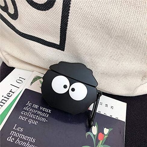 حافظة متوافقة مع AirPods 1/2، حافظة لطيفة للغاية ومبتكرة ومضحكة ذات عيون كبيرة سوداء اللون على شكل قزم غبار، غلاف حماية أنيق لسماعات الأذن من السيليكون + خطاف in Kuwait