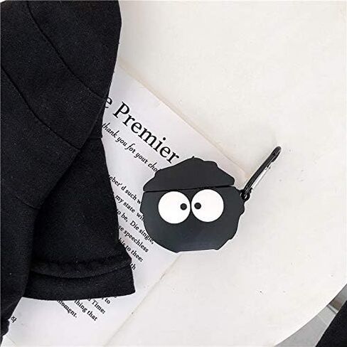 حافظة متوافقة مع AirPods 1/2، حافظة لطيفة للغاية ومبتكرة ومضحكة ذات عيون كبيرة سوداء اللون على شكل قزم غبار، غلاف حماية أنيق لسماعات الأذن من السيليكون + خطاف in Kuwait