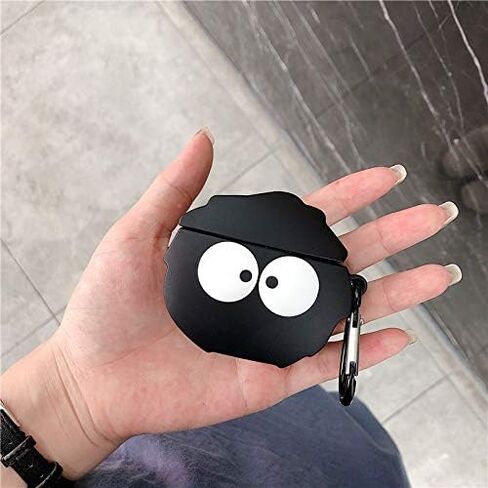 حافظة متوافقة مع AirPods 1/2، حافظة لطيفة للغاية ومبتكرة ومضحكة ذات عيون كبيرة سوداء اللون على شكل قزم غبار، غلاف حماية أنيق لسماعات الأذن من السيليكون + خطاف in Kuwait