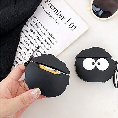 حافظة متوافقة مع AirPods 1/2، حافظة لطيفة للغاية ومبتكرة ومضحكة ذات عيون كبيرة سوداء اللون على شكل قزم غبار، غلاف حماية أنيق لسماعات الأذن من السيليكون + خطاف in Kuwait