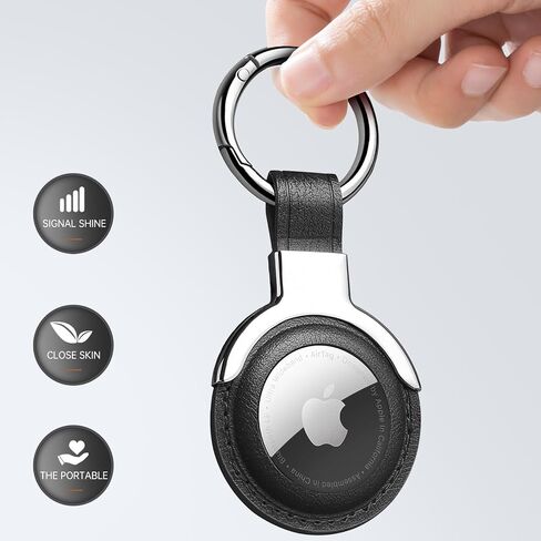 حامل Airtag من الجلد الطبيعي مصمم لسلاسل مفاتيح Apple Airtags. تصميم مضغوط مع حلقات مفاتيح لمزيد من الراحة والغلاف الواقي لـ Airtag. (أسود in Saudi Arabia