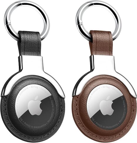 حامل Airtag من الجلد الطبيعي مصمم لسلاسل مفاتيح Apple Airtags. تصميم مضغوط مع حلقات مفاتيح لمزيد من الراحة والغلاف الواقي لـ Airtag. (أسود in Saudi Arabia