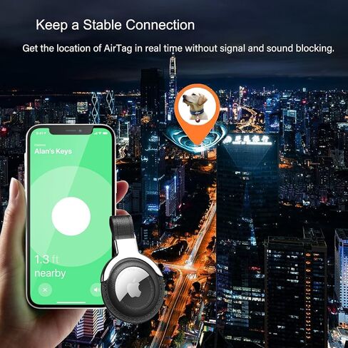 حامل Airtag من الجلد الطبيعي مصمم لسلاسل مفاتيح Apple Airtags. تصميم مضغوط مع حلقات مفاتيح لمزيد من الراحة والغلاف الواقي لـ Airtag. (أسود in Saudi Arabia