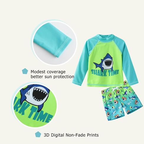 مجموعة ملابس السباحة للأطفال الصغار من Rash Guard بأكمام طويلة للأطفال الصغار من قطعتين مع سروال سباحة in Kuwait