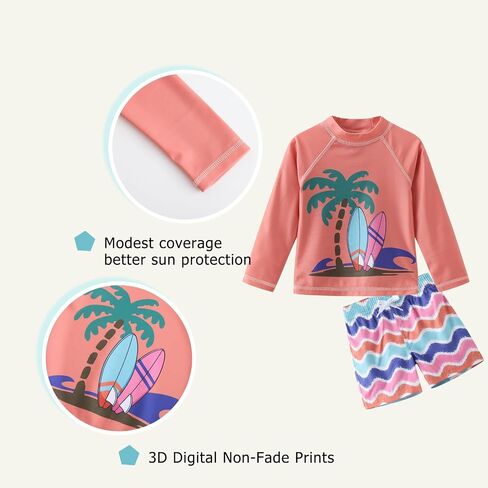 مجموعة ملابس السباحة للأطفال الصغار من Rash Guard بأكمام طويلة للأطفال الصغار من قطعتين مع سروال سباحة in Kuwait