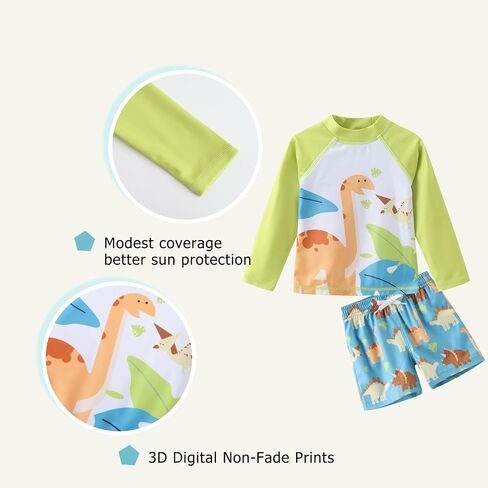 مجموعة ملابس السباحة للأطفال الصغار من Rash Guard بأكمام طويلة للأطفال الصغار من قطعتين مع سروال سباحة in Kuwait