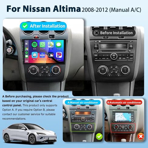 ستيريو سيارة أندرويد 2G + 64G لسيارة Nissan Altima 2008-2012 مع Carplay Android Auto، شاشة لمس 9 بوصات بلوتوث راديو السيارة يدعم نظام تحديد المواقع والملاحة WiFi FM SWC USB + كاميرا احتياطية (مكيف هواء يدوي) in Saudi Arabia