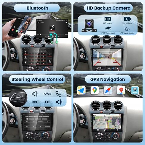 ستيريو سيارة أندرويد 2G + 64G لسيارة Nissan Altima 2008-2012 مع Carplay Android Auto، شاشة لمس 9 بوصات بلوتوث راديو السيارة يدعم نظام تحديد المواقع والملاحة WiFi FM SWC USB + كاميرا احتياطية (مكيف هواء يدوي) in Saudi Arabia