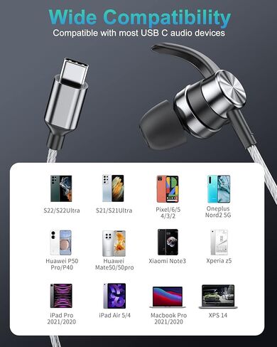 سماعات رأس USB C لأجهزة Samsung S23 S24 S22 S21 S20 A53 A54، سماعات أذن USB من النوع C هاي فاي ستيريو داخل الأذن سماعات أذن سلكية USB C مع ميكروفون للتحكم في مستوى الصوت لجهاز iPad Pro iPhone 15 Pro Pixel 8 7 6A OnePlus 10 in Kuwait