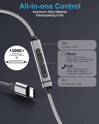 سماعات رأس USB C لأجهزة Samsung S23 S24 S22 S21 S20 A53 A54، سماعات أذن USB من النوع C هاي فاي ستيريو داخل الأذن سماعات أذن سلكية USB C مع ميكروفون للتحكم في مستوى الصوت لجهاز iPad Pro iPhone 15 Pro Pixel 8 7 6A OnePlus 10 in Kuwait