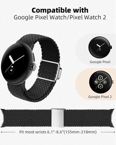 أحزمة BlackPro المضفرة متوافقة مع Google Pixel Watch 2/Pixel Watch Band، أشرطة ساعة من النايلون قابلة للتمدد وقابلة للتعديل، حزام رياضي لساعة Pixel 1 & 2 مع إغلاق مغناطيسي مدمج مطور للرجال والنساء in Kuwait
