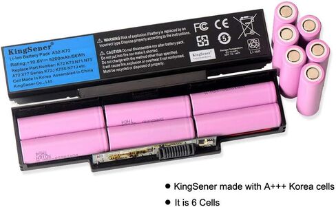 بطارية كمبيوتر محمول بديلة A32-K72 لجهاز ASUS K72D K72DR K72DY K72F K72J K72JA K73 K73B K73BR K73BY K73E K73J K73JK K73S K73SD K73SJ K73SM K73SV K73T N73 N71 K73 X77 [10.8V، 56WH 520 0 مللي أمبير] in Kuwait