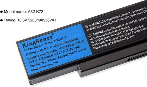 بطارية كمبيوتر محمول بديلة A32-K72 لجهاز ASUS K72D K72DR K72DY K72F K72J K72JA K73 K73B K73BR K73BY K73E K73J K73JK K73S K73SD K73SJ K73SM K73SV K73T N73 N71 K73 X77 [10.8V، 56WH 520 0 مللي أمبير] in Kuwait