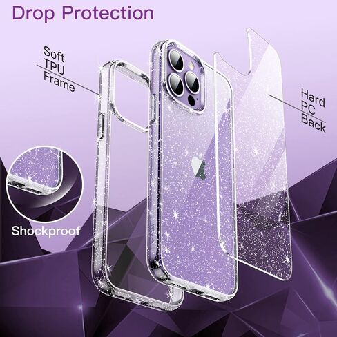 JETech Glitter Case for iPhone 14 Pro Max 6.7-Inch, Bling Sparkle Shockproof Phone Bumper Cover, Cute Sparkly for Women and Girls (Clear) in Saudi Arabia