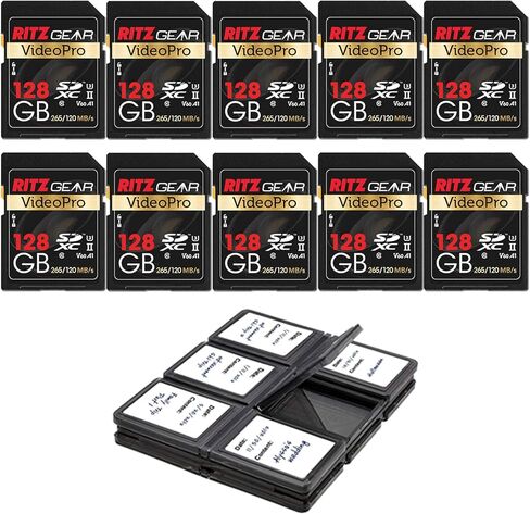بطاقة ذاكرة Ritz Gear Extreme Performance Video Pro 128GB 4K 8K Ultra HD SDXC U3 V60 A1 10 عبوات (قراءة 265 ميجابايت/ثانية، كتابة 120 ميجابايت/ثانية) in Kuwait
