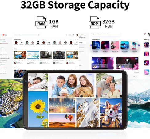 تابلت 7 بوصة تابلت أندرويد مع حافظة جلدية، ذاكرة وصول عشوائي 1 جيجا بايت روم 32 جيجا بايت، توسيع 512 جيجا بايت، تابلت مزود بكاميرا مزدوجة، واي فاي، بلوتوث، شاشة لمس عالية الدقة، معتمد من GMS، خفيف الوزن ومحمول in Kuwait