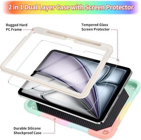 WESADN for iPad Air 11 Inch Case M2(2024) for Kids Girls with Screen Protector Butterfly Kickstand Lanyard Keychain Pencil Holder Heavy Duty Shockproof Cover for iPad Air 6th Generation Rose Gold in Saudi Arabia