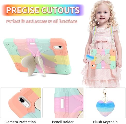 WESADN for iPad Air 11 Inch Case M2(2024) for Kids Girls with Screen Protector Butterfly Kickstand Lanyard Keychain Pencil Holder Heavy Duty Shockproof Cover for iPad Air 6th Generation Rose Gold in Saudi Arabia