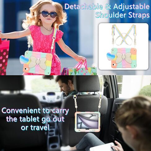 WESADN for iPad Air 11 Inch Case M2(2024) for Kids Girls with Screen Protector Butterfly Kickstand Lanyard Keychain Pencil Holder Heavy Duty Shockproof Cover for iPad Air 6th Generation Rose Gold in Saudi Arabia