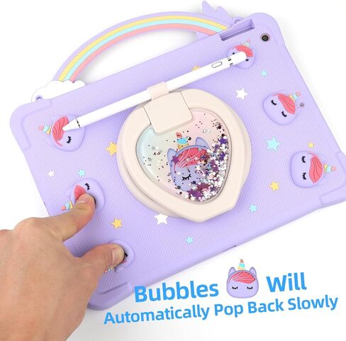 [Super Cute Rainbow Handle Unicorn Case] iPad 10.2 Inch 2021/2020 iPad 9th/8th Generation & 2019 iPad 7th Generation Pop it Case Cover for Kids Girls with Hand Strap and 360° Rotating Stand - Purple in Saudi Arabia