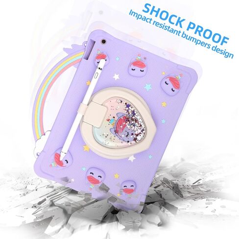 [Super Cute Rainbow Handle Unicorn Case] iPad 10.2 Inch 2021/2020 iPad 9th/8th Generation & 2019 iPad 7th Generation Pop it Case Cover for Kids Girls with Hand Strap and 360° Rotating Stand - Purple in Saudi Arabia