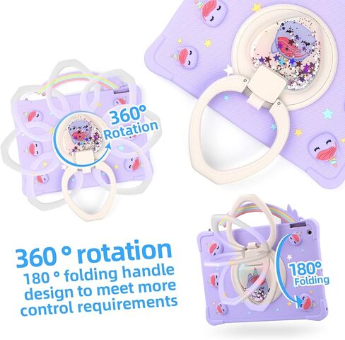 [Super Cute Rainbow Handle Unicorn Case] iPad 10.2 Inch 2021/2020 iPad 9th/8th Generation & 2019 iPad 7th Generation Pop it Case Cover for Kids Girls with Hand Strap and 360° Rotating Stand - Purple in Saudi Arabia