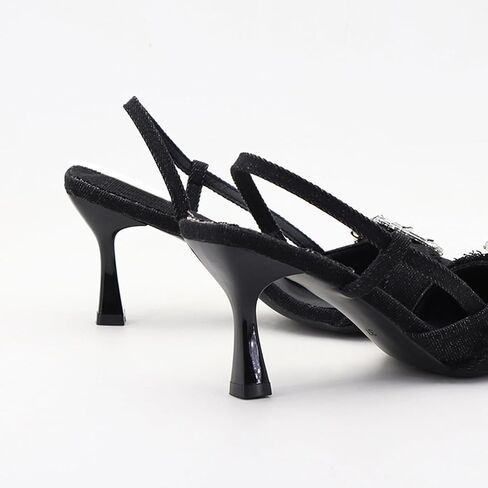 Women's Rhinestone Slingback Denim Kitten Heels,Sexy Closed Pointed Toe Slip On Comfortable Low Heel Dress Pumps for Wedding Party Evening in Saudi Arabia