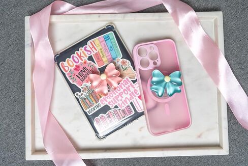 Cute Kindle Grip, Bow Phone Accessories, Cell Phone Grip, Collapsable, Expandale Tablet Holder, Girlie Aesthetic, Coquette Decor (Pink Bow) in Saudi Arabia