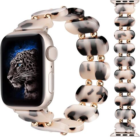 Minyee متوافق مع سوار ساعة Apple من الراتنج 41 مم 40 مم 38 مم 44 مم 45 مم 42 مم 49 مم للنساء، سوار عصري خفيف قابل للتمدد مع خرز معدني لساعة iWatch Ultra 2، السلسلة 9/8/7/6/5/4/3/2/1/SE in Kuwait