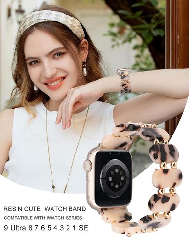 Minyee متوافق مع سوار ساعة Apple من الراتنج 41 مم 40 مم 38 مم 44 مم 45 مم 42 مم 49 مم للنساء، سوار عصري خفيف قابل للتمدد مع خرز معدني لساعة iWatch Ultra 2، السلسلة 9/8/7/6/5/4/3/2/1/SE in Kuwait