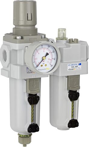 PneumaticPlus SAU410-N04G-MEP منظم فلتر الهواء المضغوط مجموعة التشحيم على الظهر 1/2 بوصة NPT - وعاء معدني، تصريف يدوي، دعامة، مقياس in Kuwait