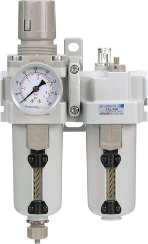 PneumaticPlus SAU410-N04G-MEP منظم فلتر الهواء المضغوط مجموعة التشحيم على الظهر 1/2 بوصة NPT - وعاء معدني، تصريف يدوي، دعامة، مقياس in Kuwait