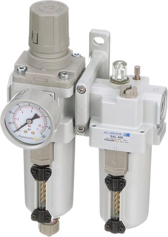 PneumaticPlus SAU410-N04G-MEP منظم فلتر الهواء المضغوط مجموعة التشحيم على الظهر 1/2 بوصة NPT - وعاء معدني، تصريف يدوي، دعامة، مقياس in Kuwait