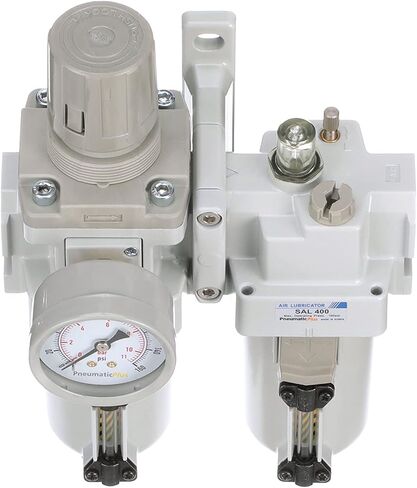 PneumaticPlus SAU410-N04G-MEP منظم فلتر الهواء المضغوط مجموعة التشحيم على الظهر 1/2 بوصة NPT - وعاء معدني، تصريف يدوي، دعامة، مقياس in Kuwait