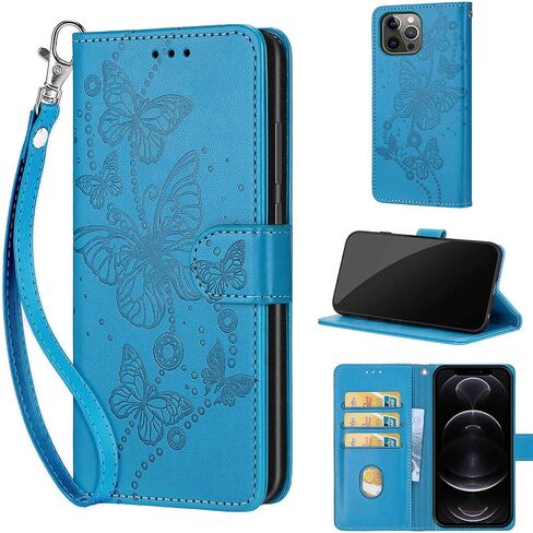 Designed for iPhone 13 Pro Case Wallet,Women Flip Folio Cover with Embossed PU Leather Stand Credit Card Holders Slots Wrist Strap Phone Case for iPhone 13 Pro 6.1 Inch (Rose Gold Butterfly) in Kuwait