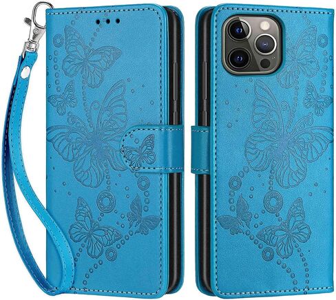 Designed for iPhone 13 Pro Case Wallet,Women Flip Folio Cover with Embossed PU Leather Stand Credit Card Holders Slots Wrist Strap Phone Case for iPhone 13 Pro 6.1 Inch (Rose Gold Butterfly) in Kuwait