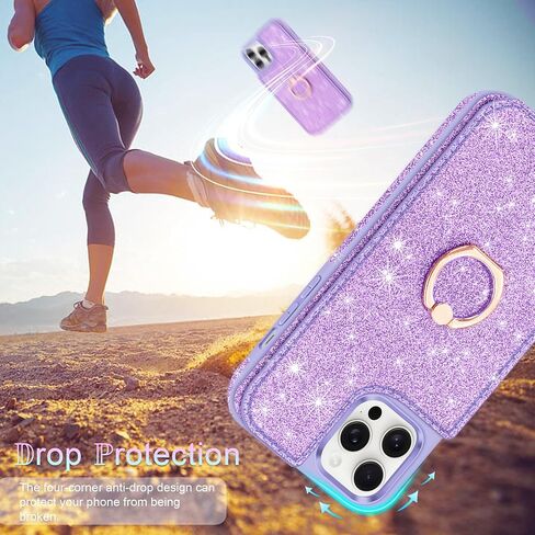 for iPhone 14 Pro Max Wallet Case,with Credit Card Holder [Screen Protector+Camera Lens Protector] Glitter 360°Ring Stand Flip Phone Case RFID Blocking Protective Cover for 14 Pro Max,Pink in Saudi Arabia