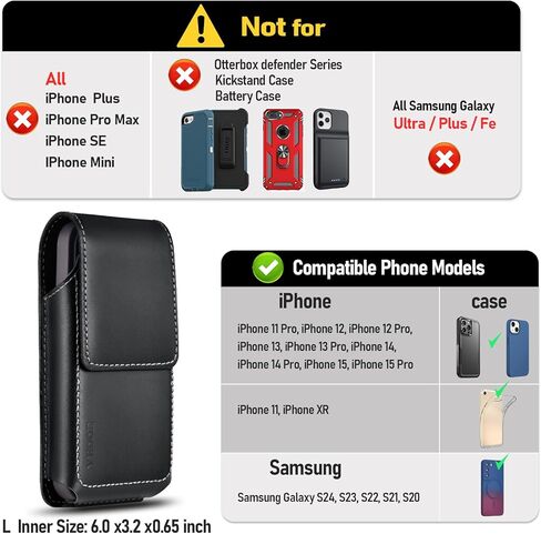 حافظة من الجلد الطبيعي من ykooe مع مشبك حزام لهاتف iPhone 15، وiPhone 15 Pro حامل حزام الهاتف للرجال غطاء حقيبة الحمل (يناسب جراب Otterbox Commuter)، أسود in Kuwait