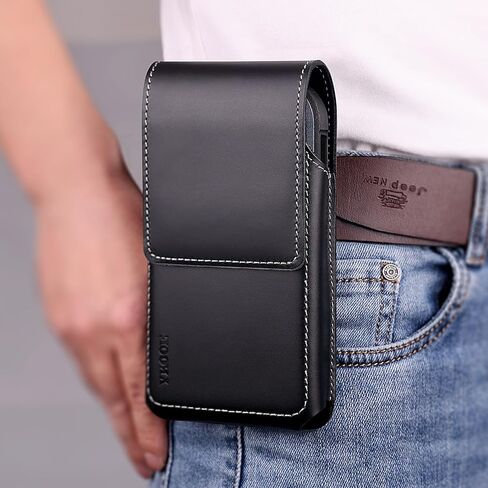 حافظة من الجلد الطبيعي من ykooe مع مشبك حزام لهاتف iPhone 15، وiPhone 15 Pro حامل حزام الهاتف للرجال غطاء حقيبة الحمل (يناسب جراب Otterbox Commuter)، أسود in Kuwait