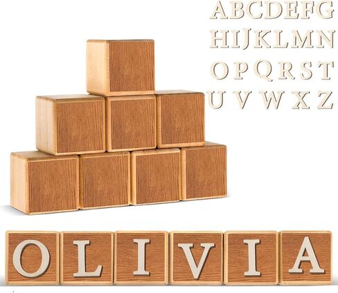 8 Pcs Custom Wooden Name Sign 8 Letter Baby Blocks and 78 Wooden Letter Nursery Name Wooden Cubes Baby Wooden Blocks for Nursery Montessori Baby Shower Name Alphabet Wood Signs (Blue) in Saudi Arabia