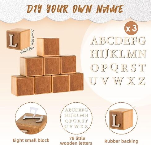 8 Pcs Custom Wooden Name Sign 8 Letter Baby Blocks and 78 Wooden Letter Nursery Name Wooden Cubes Baby Wooden Blocks for Nursery Montessori Baby Shower Name Alphabet Wood Signs (Blue) in Saudi Arabia