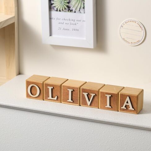 8 Pcs Custom Wooden Name Sign 8 Letter Baby Blocks and 78 Wooden Letter Nursery Name Wooden Cubes Baby Wooden Blocks for Nursery Montessori Baby Shower Name Alphabet Wood Signs (Blue) in Saudi Arabia